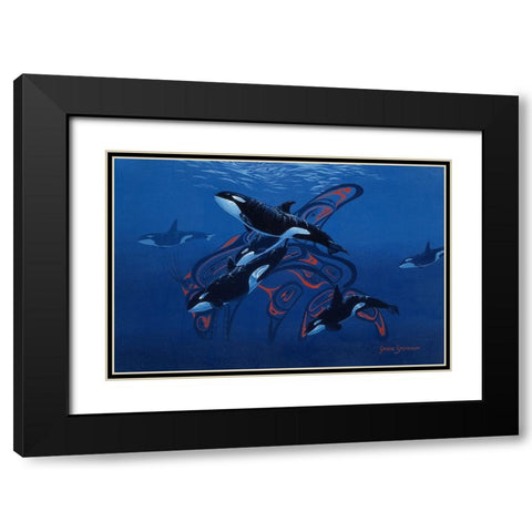 Blue Orcas Black Modern Wood Framed Art Print with Double Matting by Stevenson, Graeme