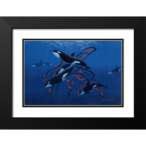 Blue Orcas Black Modern Wood Framed Art Print with Double Matting by Stevenson, Graeme