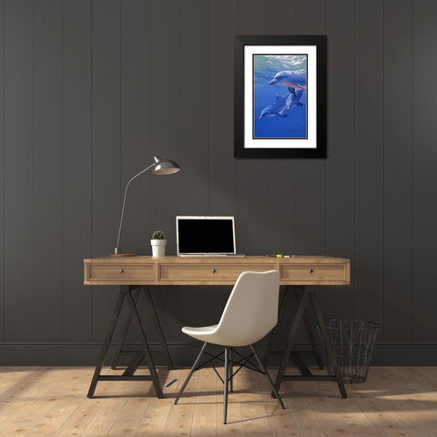 Dolphin Smile Black Modern Wood Framed Art Print with Double Matting by Stevenson, Graeme