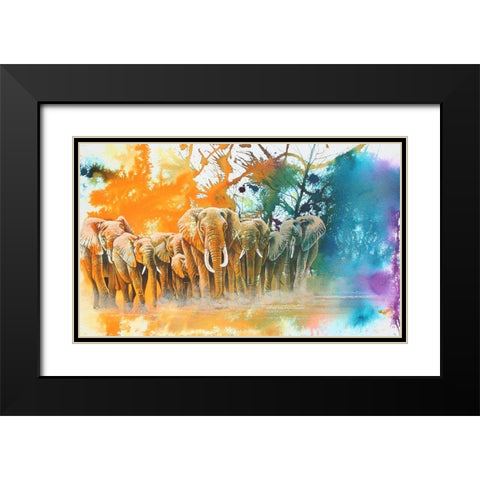 Elephant Tribe Black Modern Wood Framed Art Print with Double Matting by Stevenson, Graeme