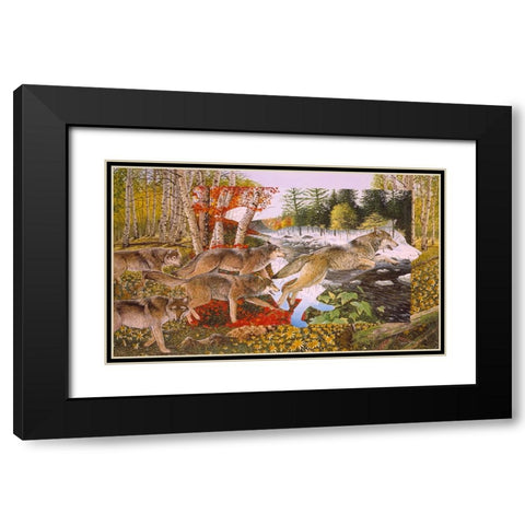 Seasons Of The Wolf Black Modern Wood Framed Art Print with Double Matting by Stevenson, Graeme