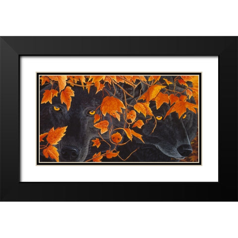 Three Wolves Black Modern Wood Framed Art Print with Double Matting by Stevenson, Graeme