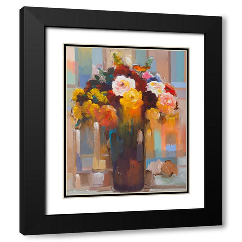 Golden Bouquet Black Modern Wood Framed Art Print with Double Matting by Khorasani, Hooshang