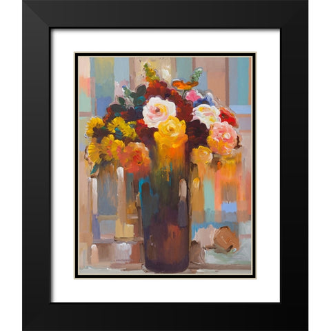 Golden Bouquet Black Modern Wood Framed Art Print with Double Matting by Khorasani, Hooshang