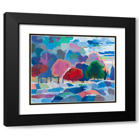 Stream Side Gathering Black Modern Wood Framed Art Print with Double Matting by Khorasani, Hooshang