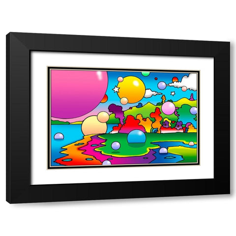Bubbles Landscape Black Modern Wood Framed Art Print with Double Matting by Green, Howie