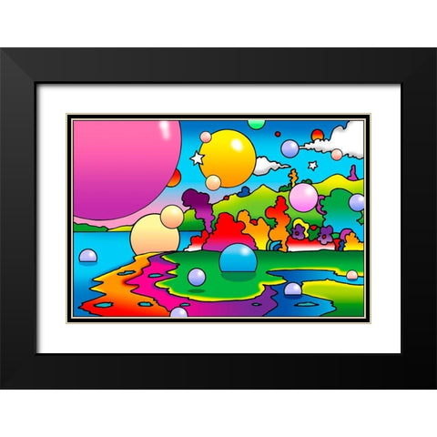 Bubbles Landscape Black Modern Wood Framed Art Print with Double Matting by Green, Howie