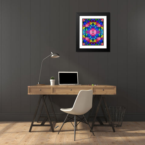 Pop Art Flowers Kaleidoscope Black Modern Wood Framed Art Print with Double Matting by Green, Howie
