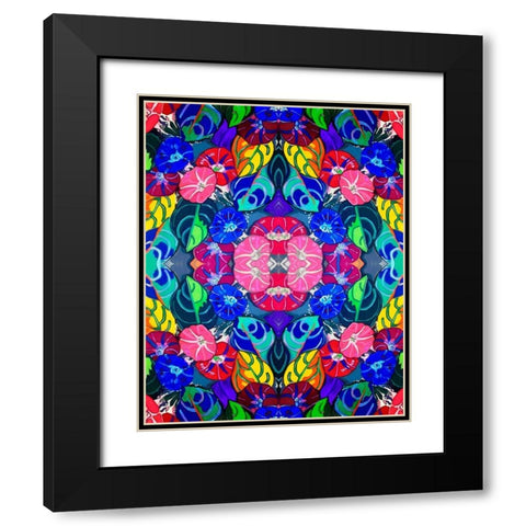 Pop Art Flowers Kaleidoscope Black Modern Wood Framed Art Print with Double Matting by Green, Howie