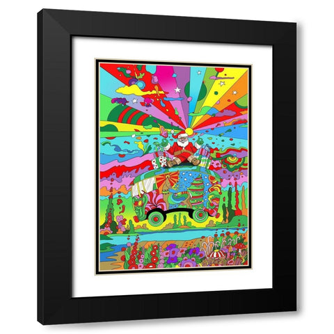 Santa Hippie Bus Black Modern Wood Framed Art Print with Double Matting by Green, Howie