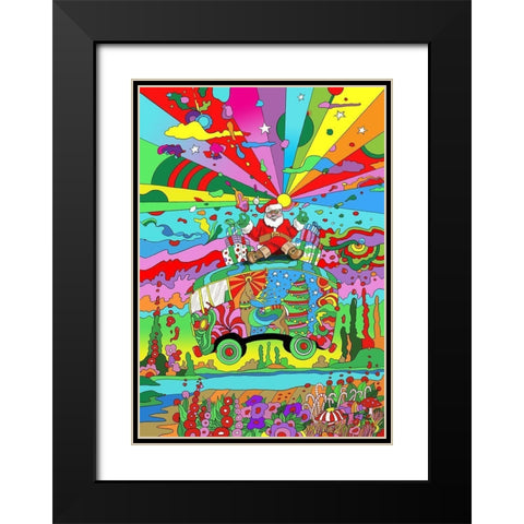 Santa Hippie Bus Black Modern Wood Framed Art Print with Double Matting by Green, Howie