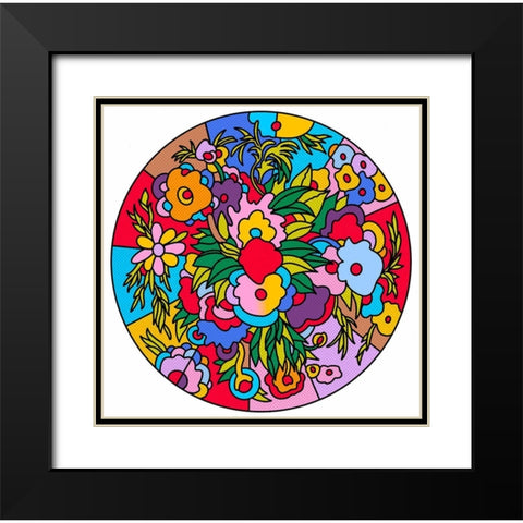 Circle Flowers 6201 Black Modern Wood Framed Art Print with Double Matting by Green, Howie