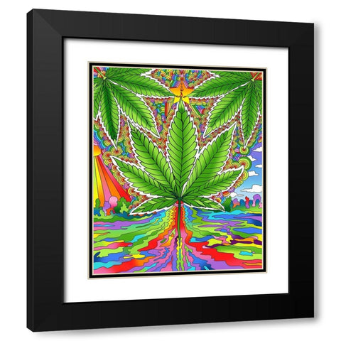 Pot Leaf 2 Black Modern Wood Framed Art Print with Double Matting by Green, Howie