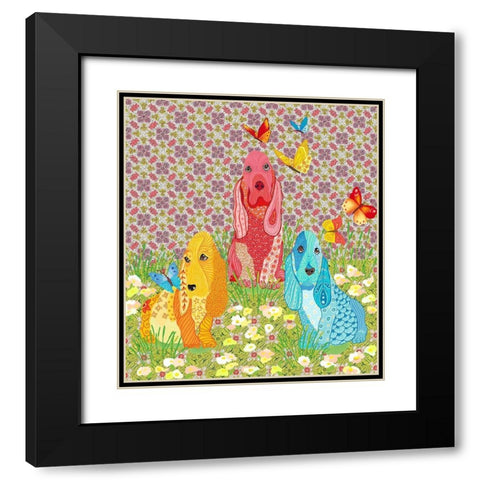 3 DOGS Black Modern Wood Framed Art Print with Double Matting by HUE and MI and Sangita