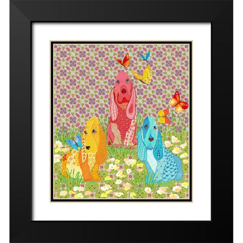 3 DOGS Black Modern Wood Framed Art Print with Double Matting by HUE and MI and Sangita