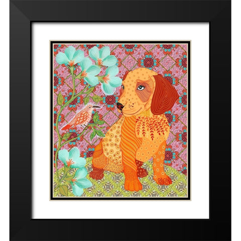 puppy yellow Black Modern Wood Framed Art Print with Double Matting by HUE and MI and Sangita