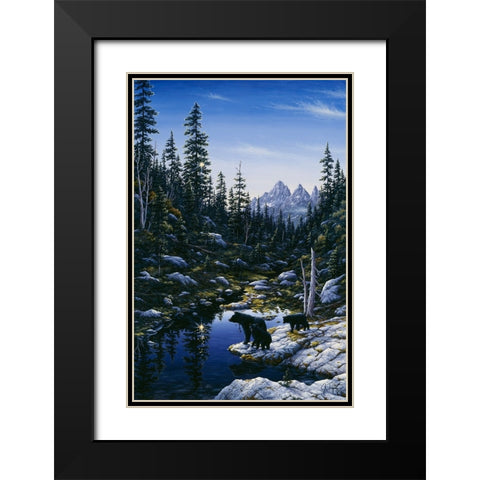 Bear Family Black Modern Wood Framed Art Print with Double Matting by Tift, Jeff