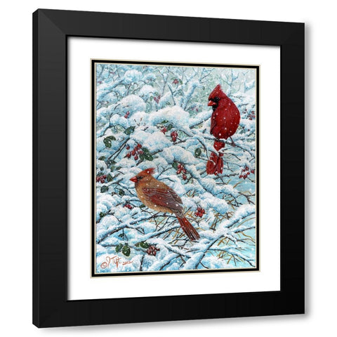 Winter Cardinal Painting Black Modern Wood Framed Art Print with Double Matting by Tift, Jeff