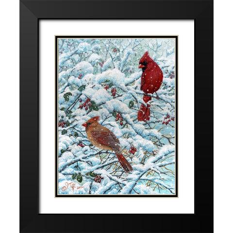 Winter Cardinal Painting Black Modern Wood Framed Art Print with Double Matting by Tift, Jeff