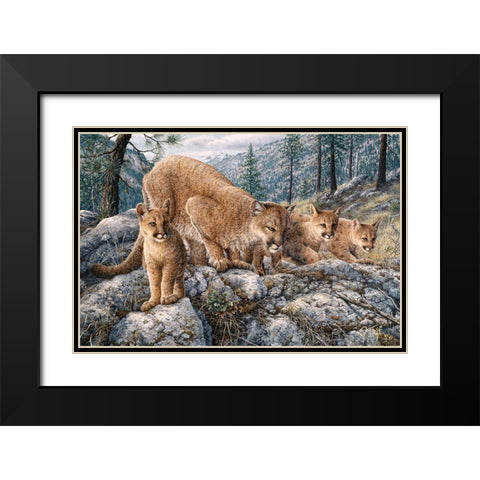Cat Family Black Modern Wood Framed Art Print with Double Matting by Tift, Jeff