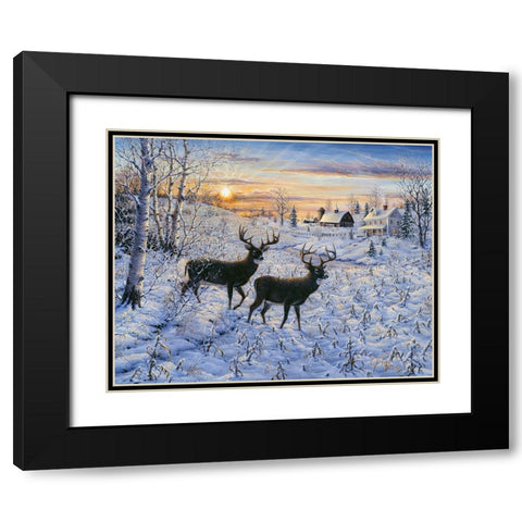 Two Deer In The Moonlight Black Modern Wood Framed Art Print with Double Matting by Tift, Jeff