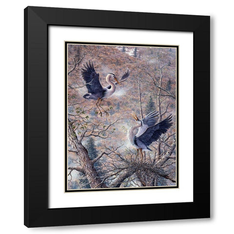 Nesting Time - Great Blue Herons Black Modern Wood Framed Art Print with Double Matting by Tift, Jeff