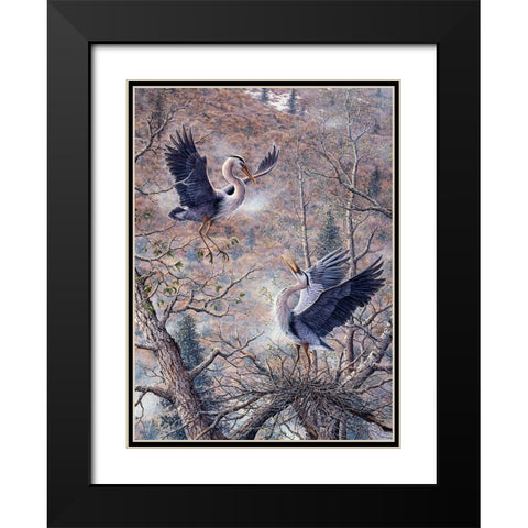 Nesting Time - Great Blue Herons Black Modern Wood Framed Art Print with Double Matting by Tift, Jeff