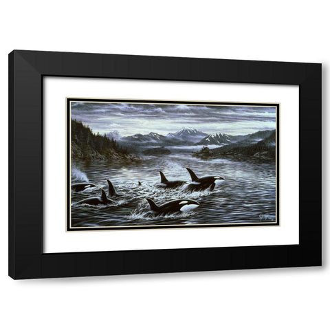 Whales Black Modern Wood Framed Art Print with Double Matting by Tift, Jeff