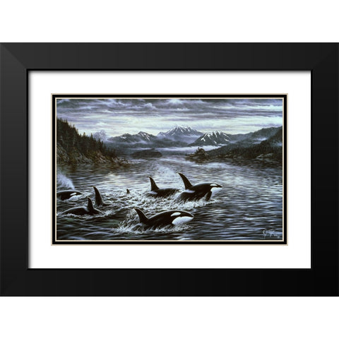 Whales Black Modern Wood Framed Art Print with Double Matting by Tift, Jeff