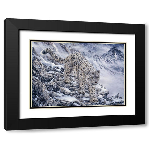 Snow Leopard Black Modern Wood Framed Art Print with Double Matting by Tift, Jeff