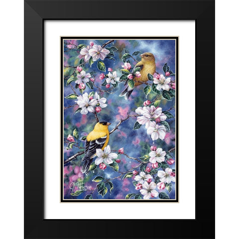 Gold Finch And Blossoms Black Modern Wood Framed Art Print with Double Matting by Tift, Jeff