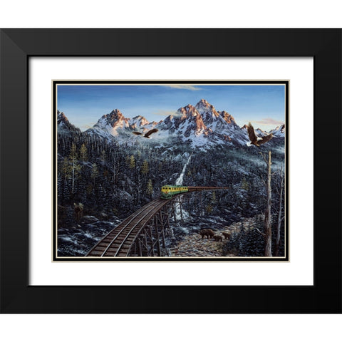 Train And Eagle Black Modern Wood Framed Art Print with Double Matting by Tift, Jeff