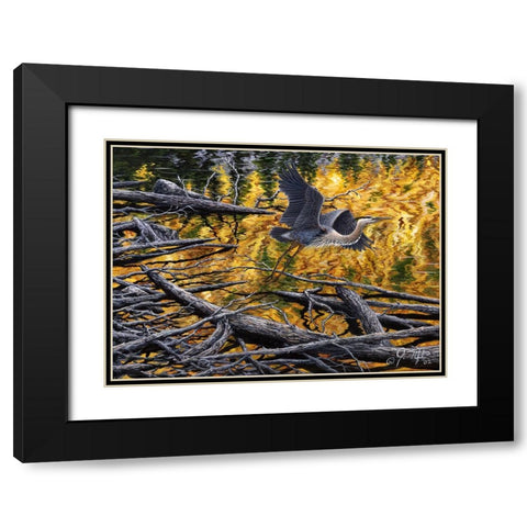 Heron Black Modern Wood Framed Art Print with Double Matting by Tift, Jeff