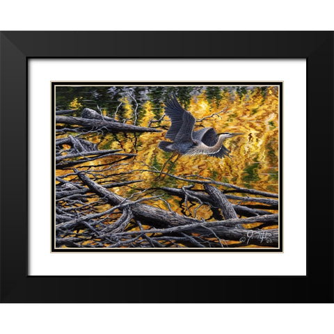 Heron Black Modern Wood Framed Art Print with Double Matting by Tift, Jeff
