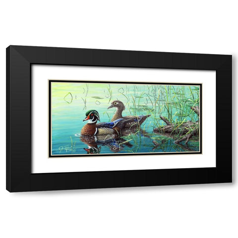 Wood Ducks Black Modern Wood Framed Art Print with Double Matting by Tift, Jeff