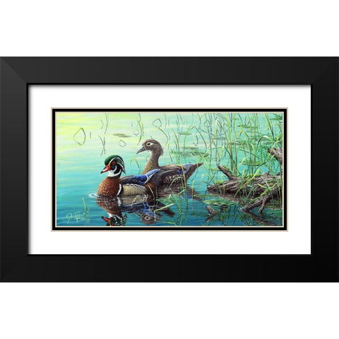 Wood Ducks Black Modern Wood Framed Art Print with Double Matting by Tift, Jeff