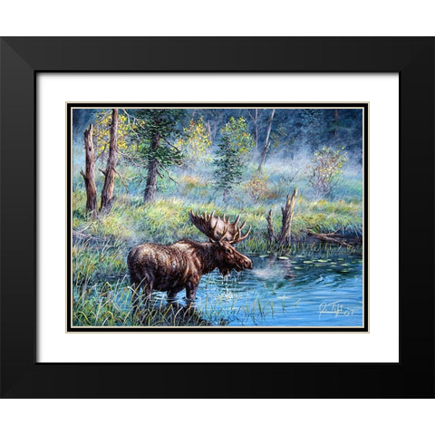 Moose Painting 1 Black Modern Wood Framed Art Print with Double Matting by Tift, Jeff