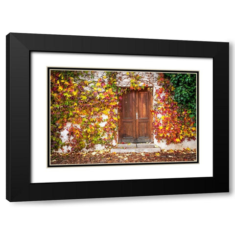 Autumn Wooden Doorway in Prague Black Modern Wood Framed Art Print with Double Matting by Jenny Rainbow Fine Art