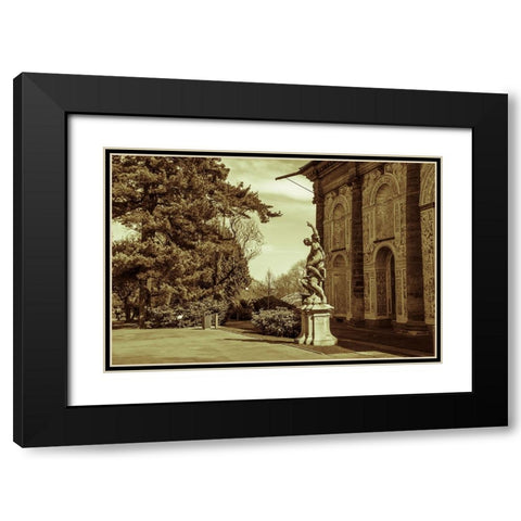 Ball Game Hall And Sculpture Night in Prague Black Modern Wood Framed Art Print with Double Matting by Jenny Rainbow Fine Art
