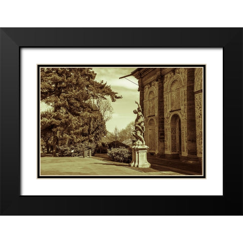 Ball Game Hall And Sculpture Night in Prague Black Modern Wood Framed Art Print with Double Matting by Jenny Rainbow Fine Art