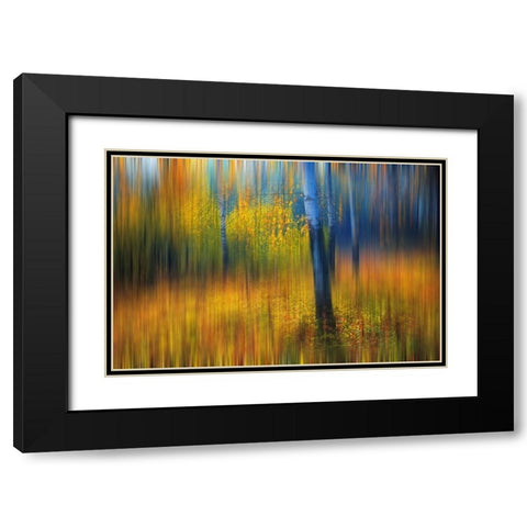 In the Golden Woods Impressionism Black Modern Wood Framed Art Print with Double Matting by Jenny Rainbow Fine Art