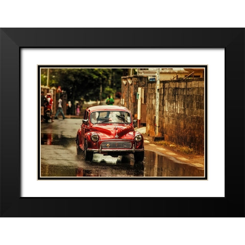 Red Retromobile Morris Minor Black Modern Wood Framed Art Print with Double Matting by Jenny Rainbow Fine Art