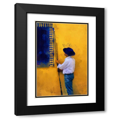 Spanish Man at the Yellow Wall Black Modern Wood Framed Art Print with Double Matting by Jenny Rainbow Fine Art