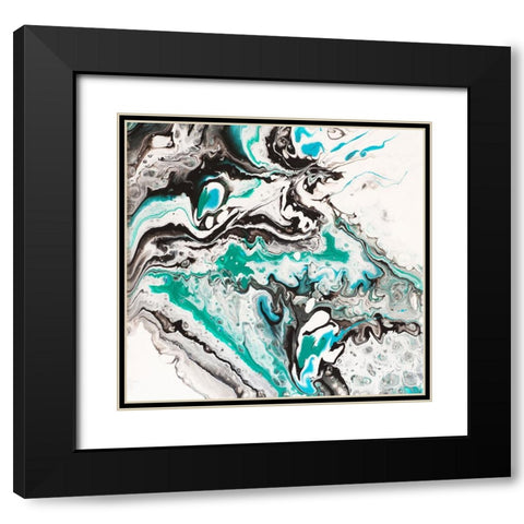 Fluid Acrylic On Emerald Waves 1 Black Modern Wood Framed Art Print with Double Matting by Jenny Rainbow Fine Art