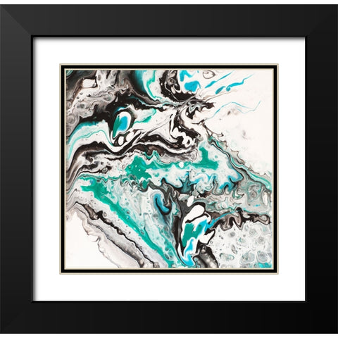 Fluid Acrylic On Emerald Waves 1 Black Modern Wood Framed Art Print with Double Matting by Jenny Rainbow Fine Art