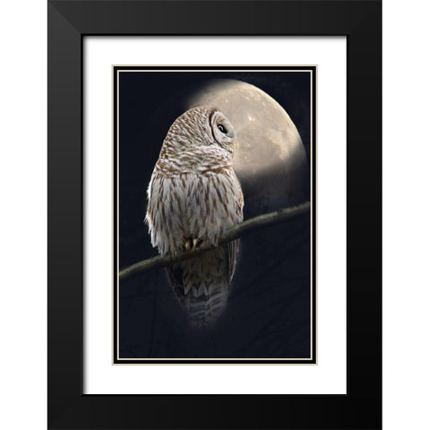 Owl and Moon Black Modern Wood Framed Art Print with Double Matting by Schell, Jennie Marie