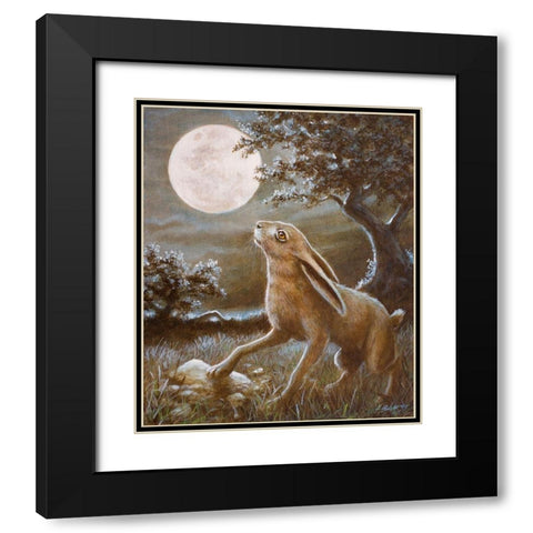 116 Moon Gazing Hare Black Modern Wood Framed Art Print with Double Matting by Silver, John
