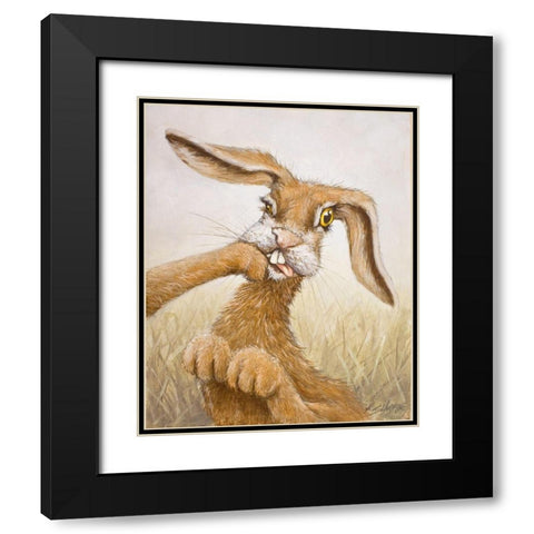 117 Boxing Hare Black Modern Wood Framed Art Print with Double Matting by Silver, John