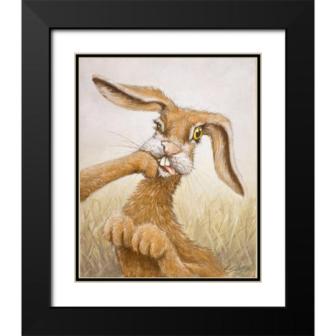 117 Boxing Hare Black Modern Wood Framed Art Print with Double Matting by Silver, John