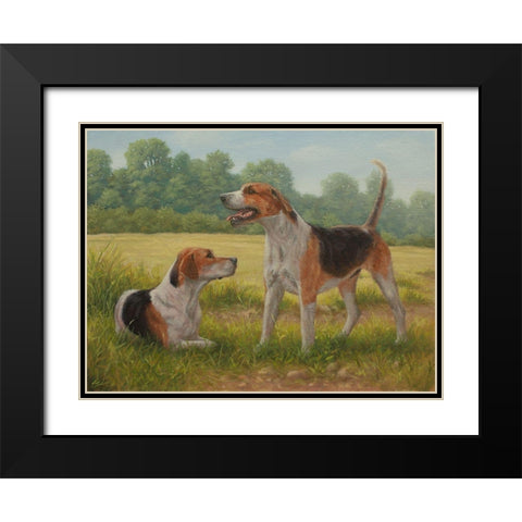 C962 Foxhound pair(L) Black Modern Wood Framed Art Print with Double Matting by Silver, John
